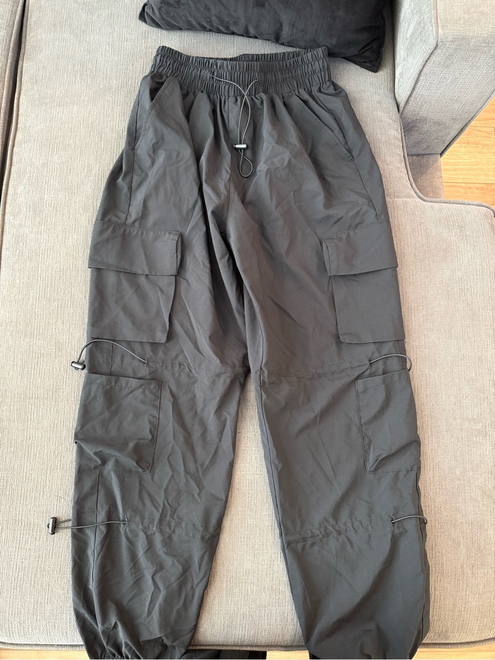 Women's Black Cargo Jogger Pants with Drawcord Waist